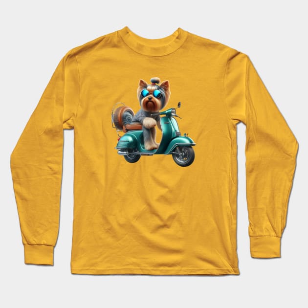 Classy dog on a scooter Long Sleeve T-Shirt by The Artful Barker